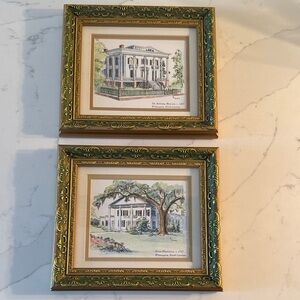 Water Color Prints by Mary Ellen Golden Framed and Matted Set of 2